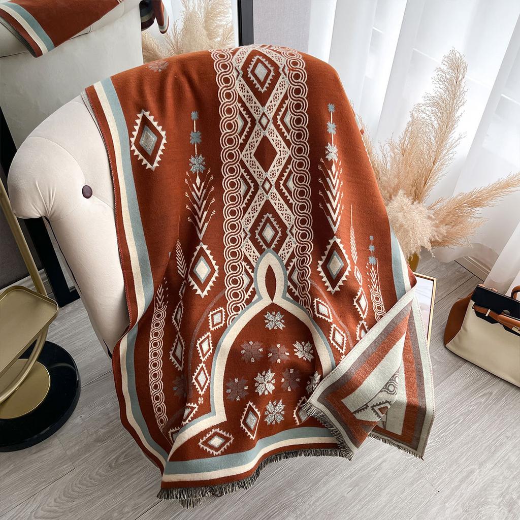 Temperament la modă gros cald eșarfă exterioară eșarfă cu model franțuzesc literar și retro șal dulce cu franjuri