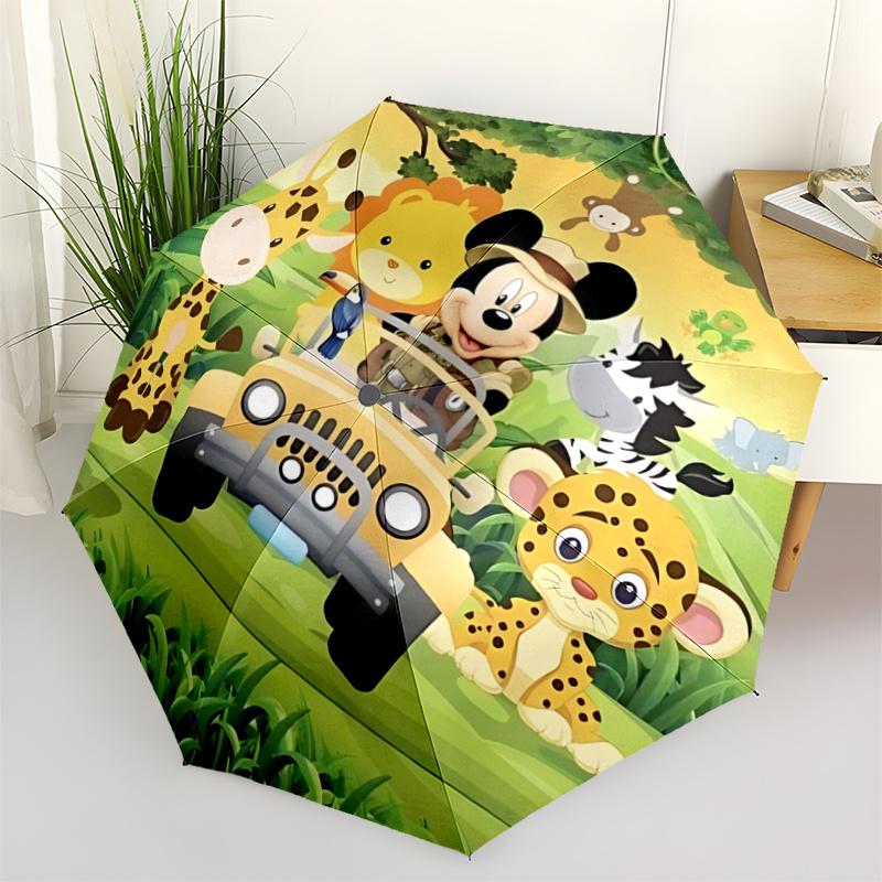 

1pc Mickey Mouse Safari Adventure Automatic Folding Umbrella - Portable 3-Fold Design with Iron Frame, Perfect Gift for Fans, Travelers, Eve