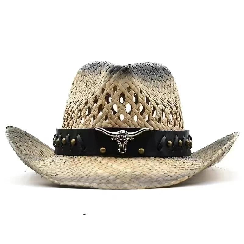 New Hollow straw hat Straw Cowboy Hats WesternBeach Felt Sunhats Party Cap for Man Women3colors summer jazz straw hat