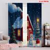 2pcs,2D Plane Printing Popular Curtain Panels Christmas Cabin Snowman Tree (4) Versatile Durable Polyester (without Rod)