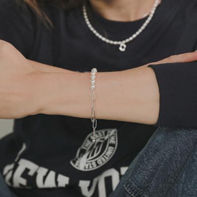 J.Lauren Pearl Link Chain Half N Half Bracelet B0965
