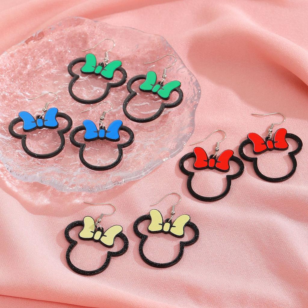 2026 multi-color bow Mickey hollow acrylic earrings cute sweet cartoon character earrings women's gift