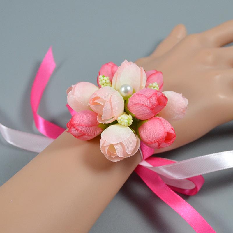 Artificial Flower Ribbon Wrist Corsage for Children's Day, Dance, Wedding Bridesmaid, or Bride
