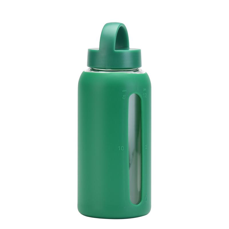 

800Ml Glass Silicone Cover Time Scale Water Cup Large Capacity Portable Outdoor Cup 800ml зелёный