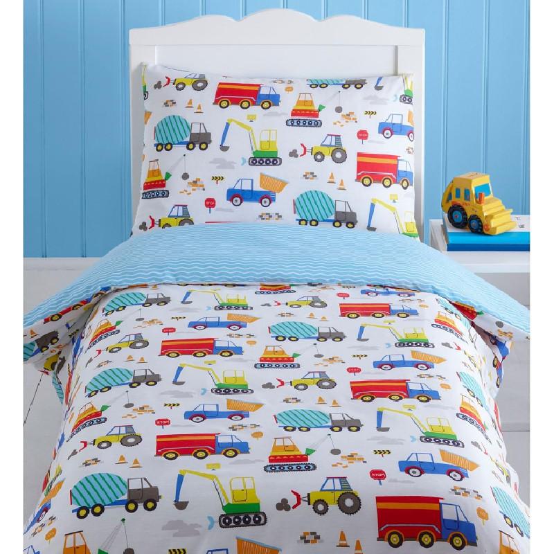 Car Trucks Diggers Cartoon Pattern 3d Digital Printed Bed Set With Polyester Cotton For Kids Bedroom Decor