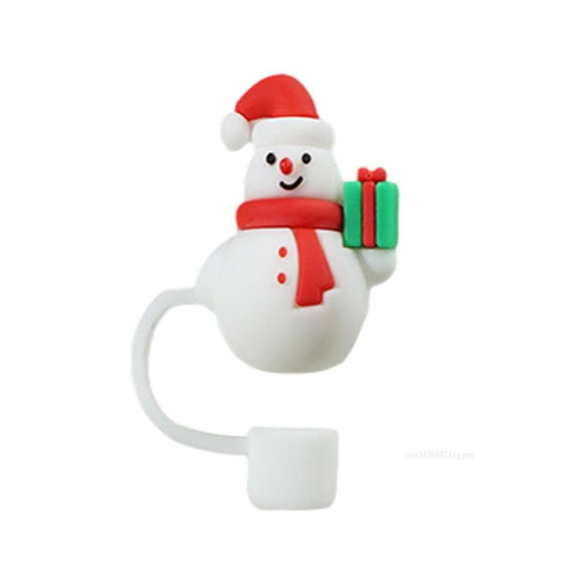Christmas New Silicone Straw Cover 10mm Large Diameter Reusable Straw Tips Cartoon Cute Holiday Gift Dust Cap Party Xmas Decor