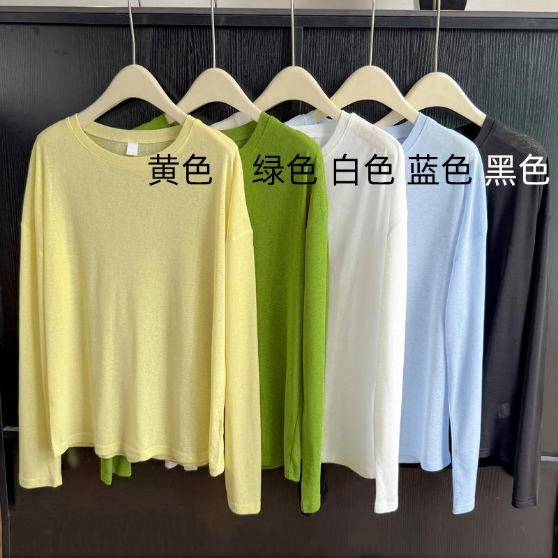 

Реальное фото конфетный цвет слегка прозрачный тонкий пуловер с круглым вырезом солнцезащитная блузка женская летняя свободная и универсальная с длинными рукавами XL чёрный