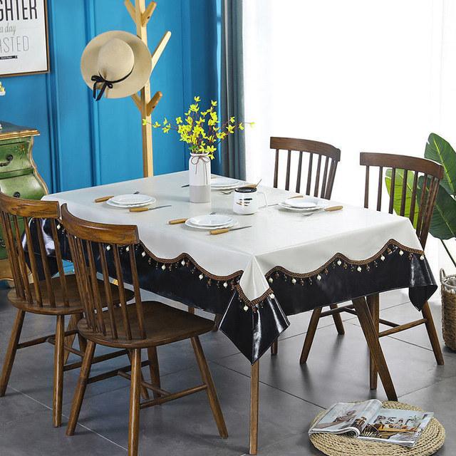 

Искусственная кожа водонепроницаемая скатерть для обеденного стола, праздничный чехол для стола, маслостойкая скатерть, прямоугольная, не пачкающая кухонный декор 110x160cm-Rectangle чёрный