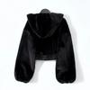 Herbst Winter Faux Kaninchen Fell Bomber Teddy Mantel Zipper Streetwear Hohe Taille Pelzigen Mit Kapuze Plüsch Jacke Strickjacke Fleece Parkas