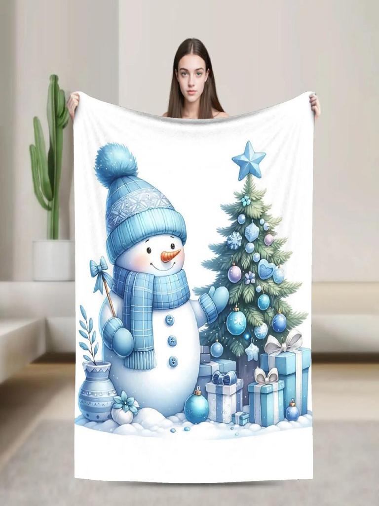 Christmas Snowman Warm Plush Throw Blanket for Kids Soft Flannel Bedspread for Sofa Bed Indoor Outdoor Use