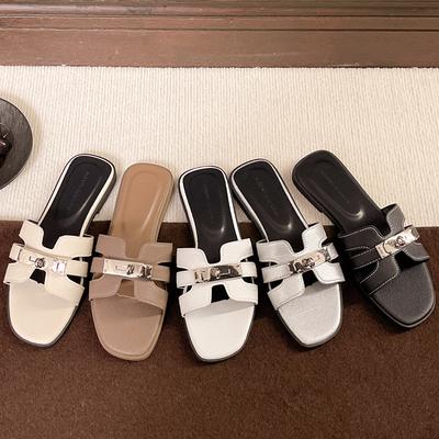Feel Hausschuhe Damen Sommerbekleidung 2025 neue flache Sohle Ein-Wort-Schuhe Damen vielseitige Mode rutschfest desodorierend hohes Gesicht