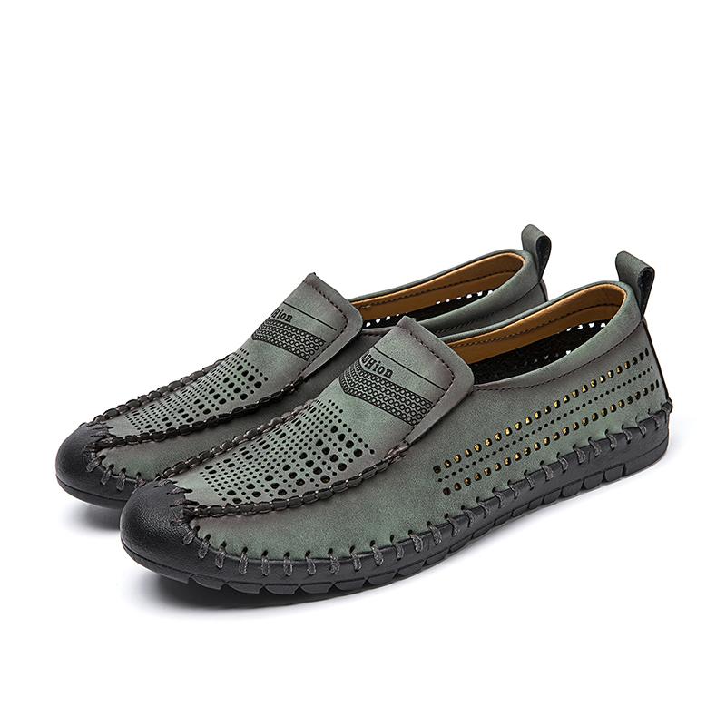 Men Loafers Brown Hiking Shoes Slip On Handmade Driving Shoes Casual Leather Wide Outdoor Summer Shoes for Father Plus Size