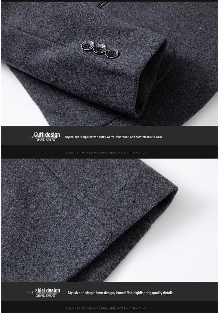 Men's Stand Collar Cotton-Padded Wool Coat – Non-Iron, Fashionable Business Outerwear