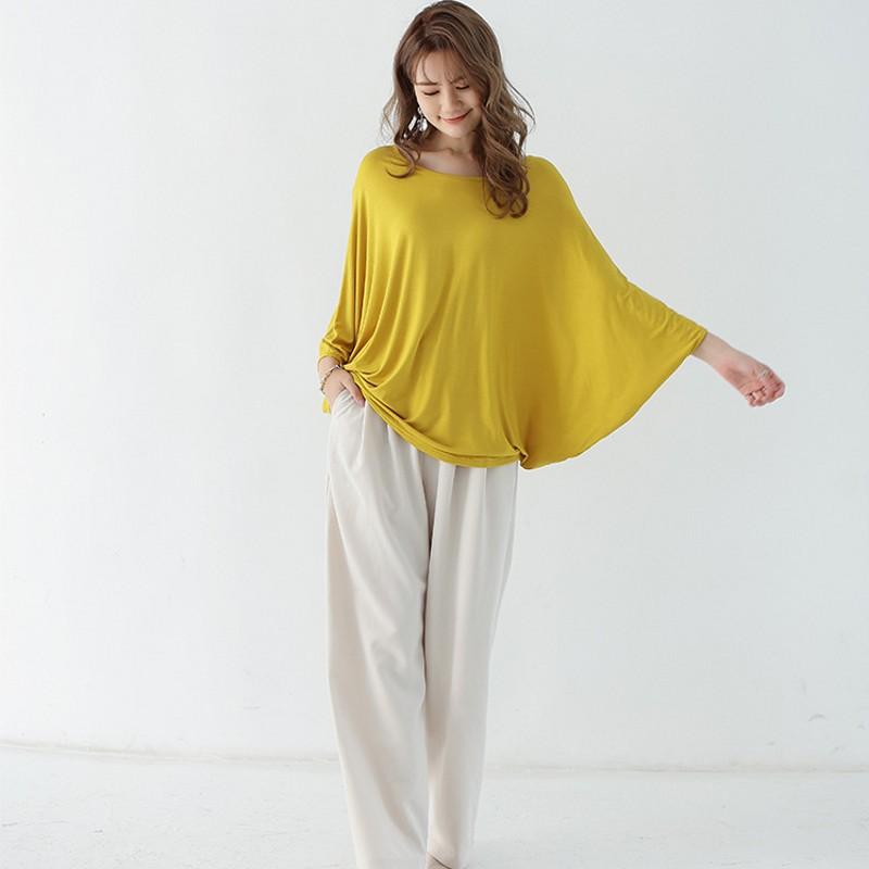 Plus Size Ladies 40-count Modal Batwing-sleeved Tshirt Short Sleeves Slimming Casual T-shirts Loose Tee Tops 13 Colors Japanese-style