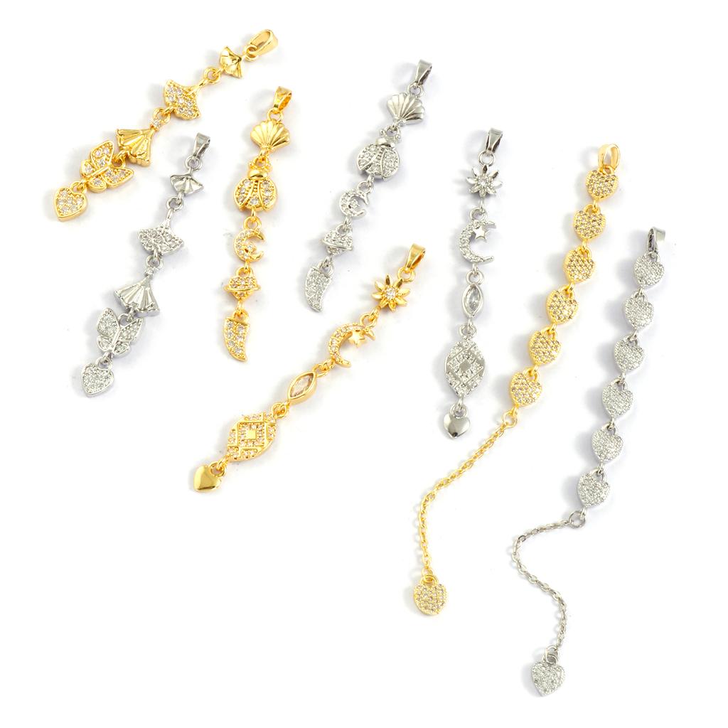 1 Piece Brass Charm Pendant Multicolor Tassel Micro Pave Clear Cubic Zirconia Butterfly Heart Moon Pendants Making Necklace DIY
