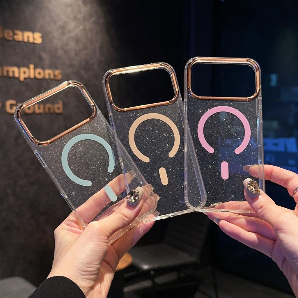 Pentru IPhone 17 Promax Husă cu Pudră Sclipitoare Aurie pentru Apple 16 Culoare Magnetic 15 Inel Obiectiv Placat Anti Cădere