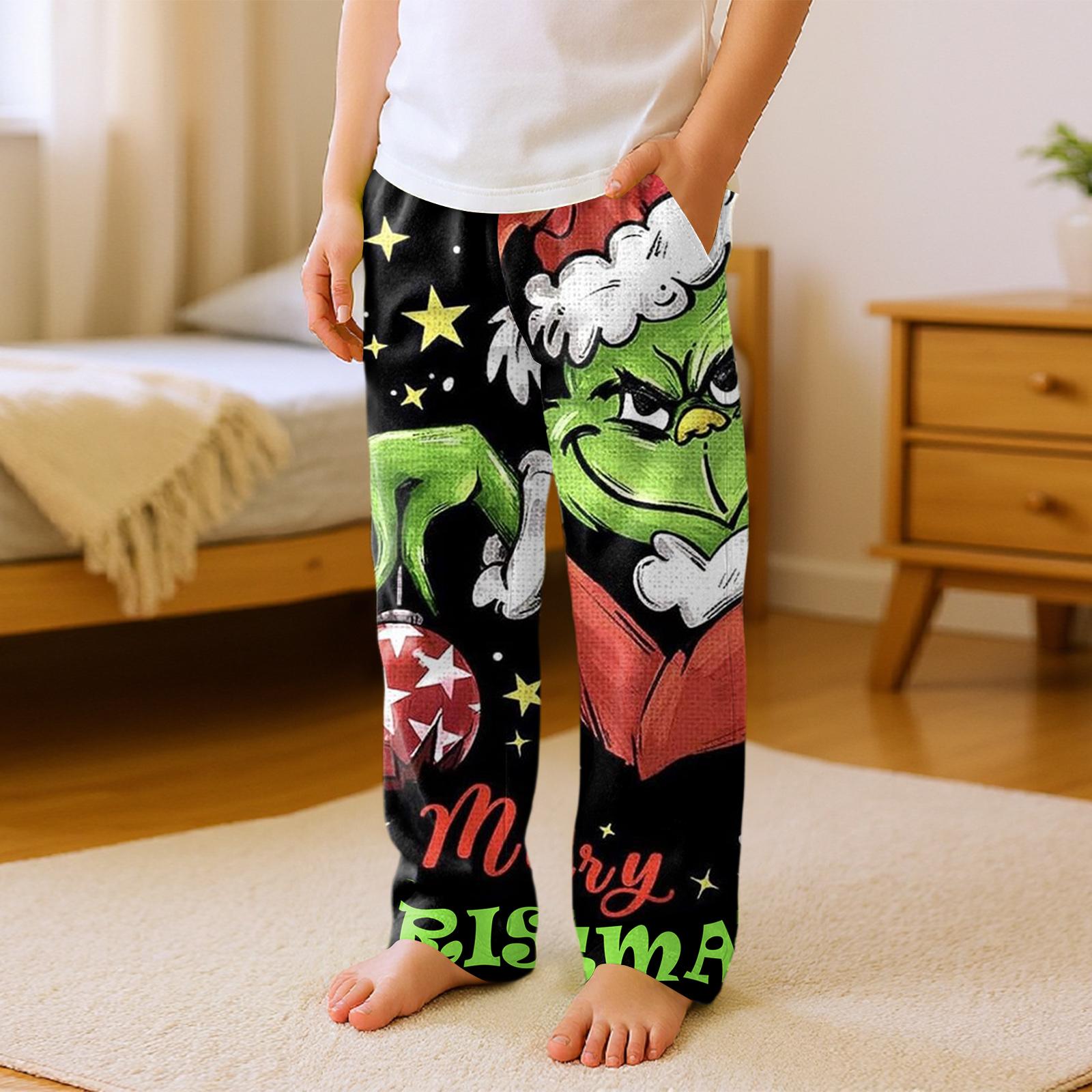 

Детские универсальные рождественские брюки с принтом, карманами, плюшевые, повседневные, пижамные, домашние 150 чёрный