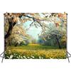 2D Flat Printing Spring Cherry Blossom Tapestry, Blooming Trees and Wildflower Meadow Wall Decor