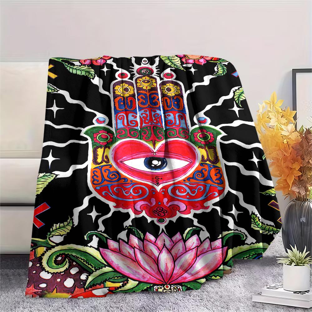 1Pc Jewish Hamsa Print Flannel Blanket, High Quality Comfortable for All Seasons, Home Decor, Warmth and Comfort, Perfect for Christmas Gifts