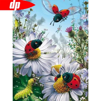 Diamantmalerei, volle runde Tierbienen und Blumen, Diamantstickerei