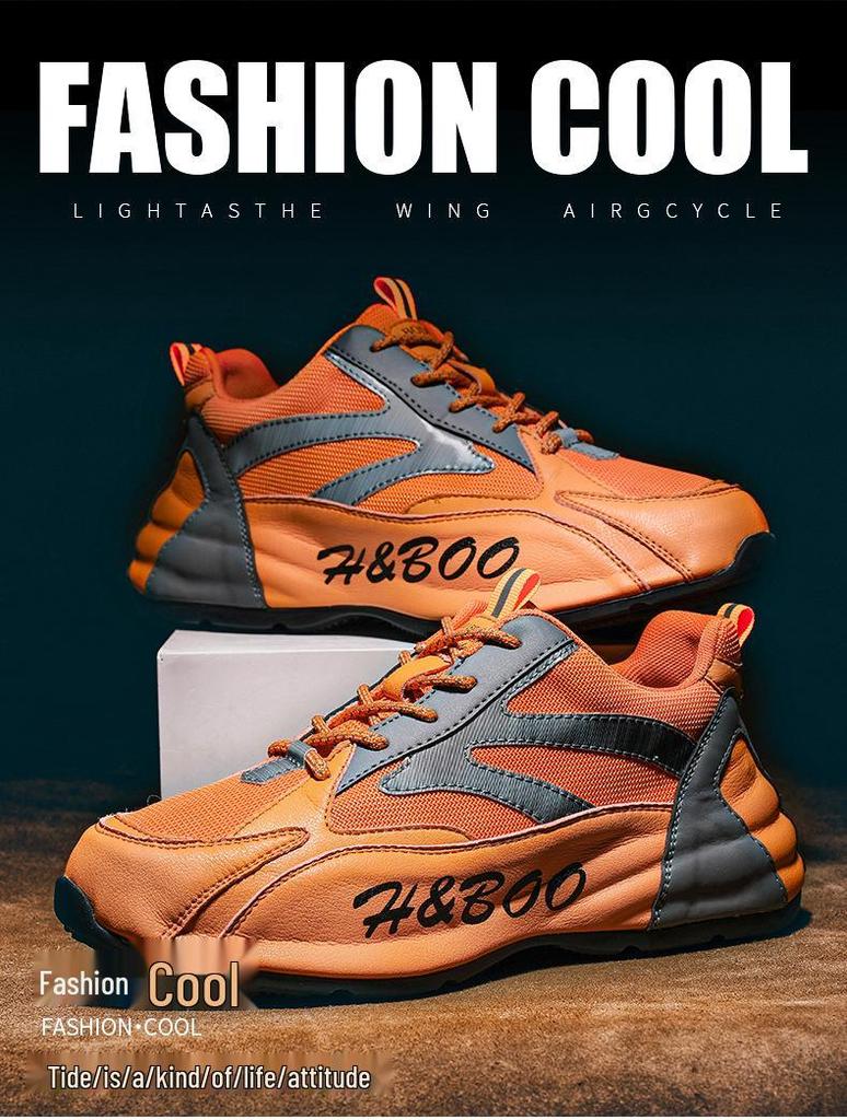 Men's Trendy Korean Style Breathable Dad Shoes with Vulcanized Thick Sole and Hidden Heel for All Seasons