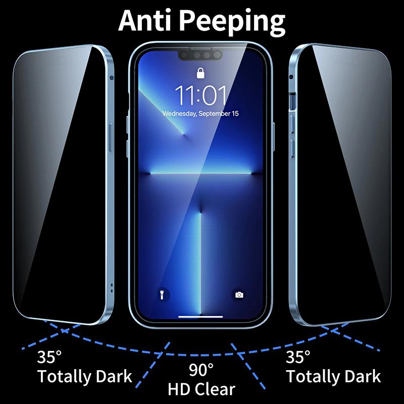 360° Vollschutz Metall Magnetisch Doppelseitig Glas Schnappverschluss Anti-Peeping Handyhülle Für iPhone 15 14 13 12 16 Pro Max Hülle
