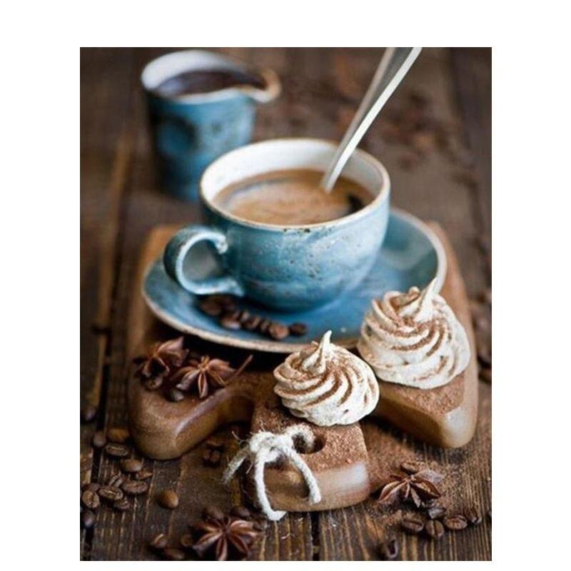 5D Diy Diamond Painting Coffee Dessert Full Round Diamond Art Embroidery Mosaic Still Life Home Decoration 40x50cm