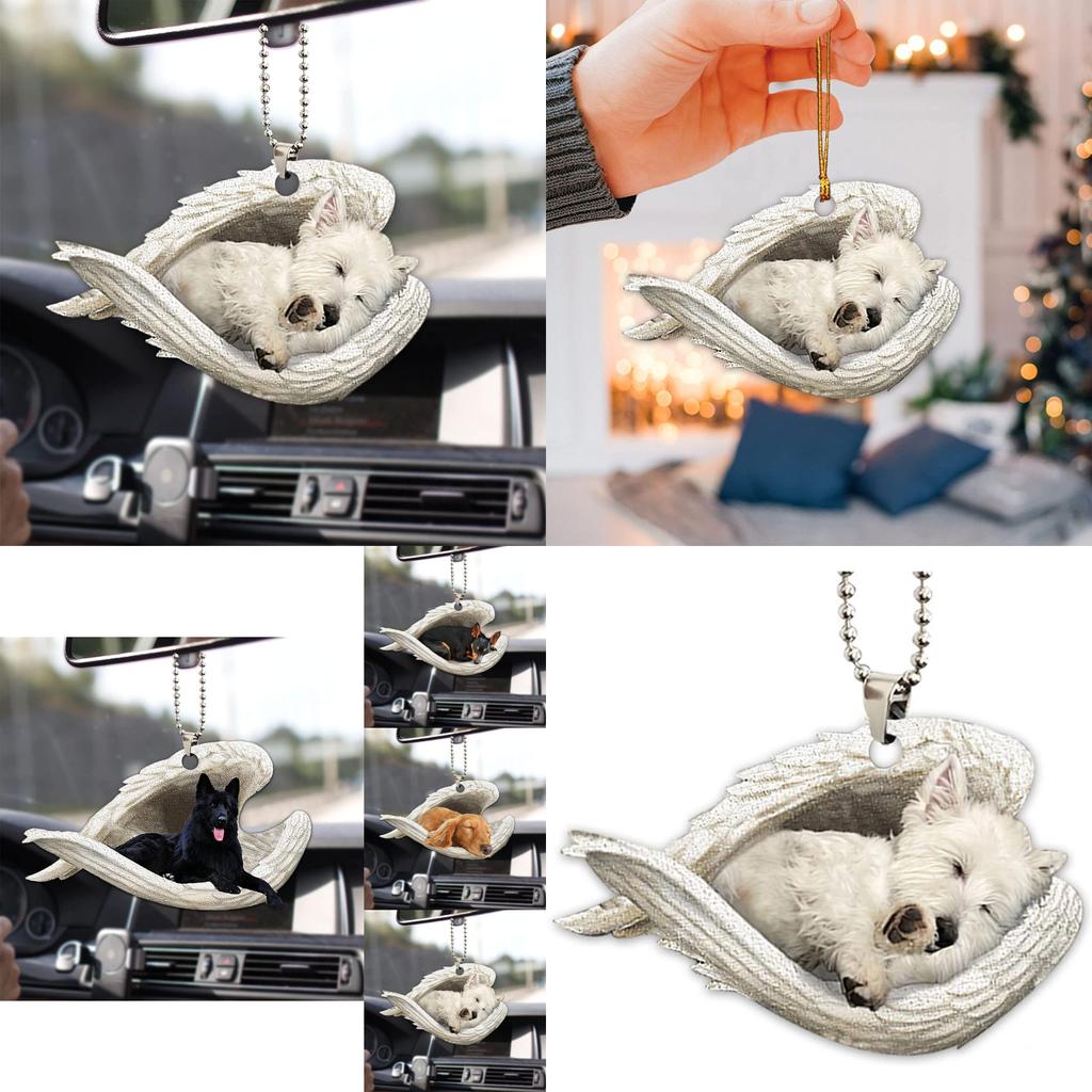 Cute Acrylic Car Mirror Pendant With Angel Wings Perfect For Dog Lovers Gifts