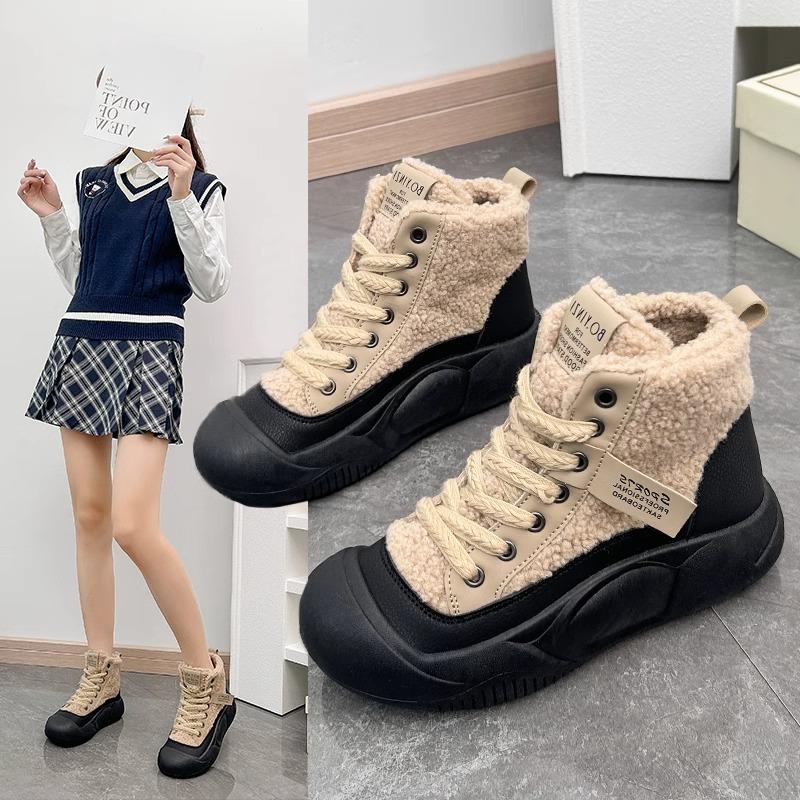Mao Mao Shoes Platform High-top Shoes Short Boots Women's 2025 Autumn and Winter New Explosion Casual Height-increasing Lamb Cake Wool Velvet Cotto