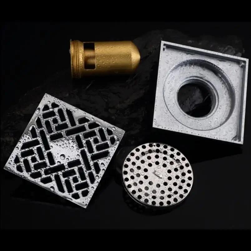 10*10cm gyllent gulvsluk messingforebyggende luktfortykningsavløp dusj baderomsavløp balkong vaskemaskin gulvsluk