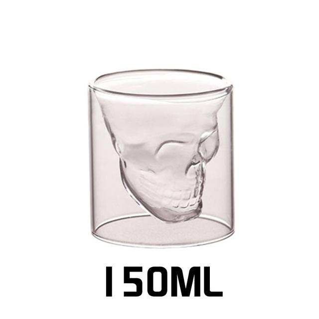Kaffeetasse, doppelschichtig, transparent, Glasbecher mit Totenkopf-Motiv aus Kristallglas für den Haushalt, Whisky, Wein, Wodka, Bar, Club, Bier, Weinglas