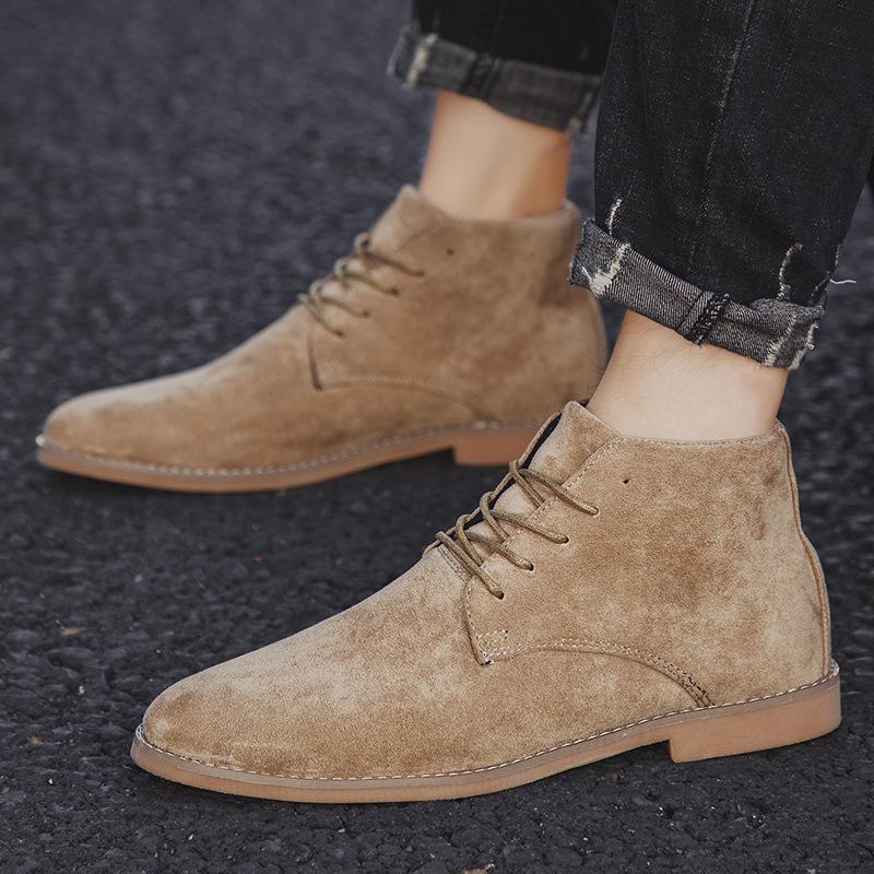 Fashion Men's 2025 Autumn Winter Suede Leather Boots British Style High Top Comfortable Durable Mid Calf Ankle Boots Pointed Toe Wide