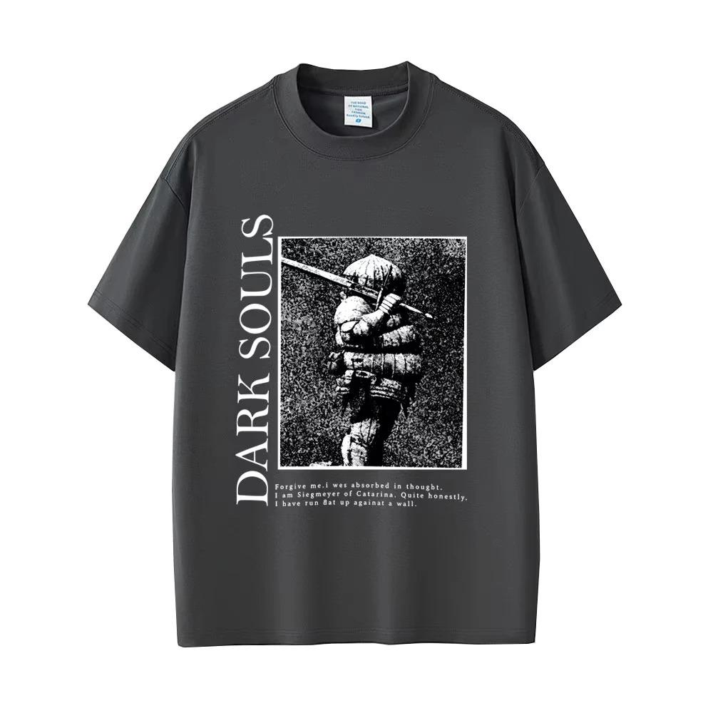 Dark Souls "Siegmeyer" Citazione Ritratto Grafica Lavaggio Vintage Oversize Streetwear Soulslike Gioco Fan Merch T-Shirt Top per Appassionati di Gaming