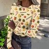 Women's Casual Long Sleeve Ribbed Neck Christmas Print Pullover Top