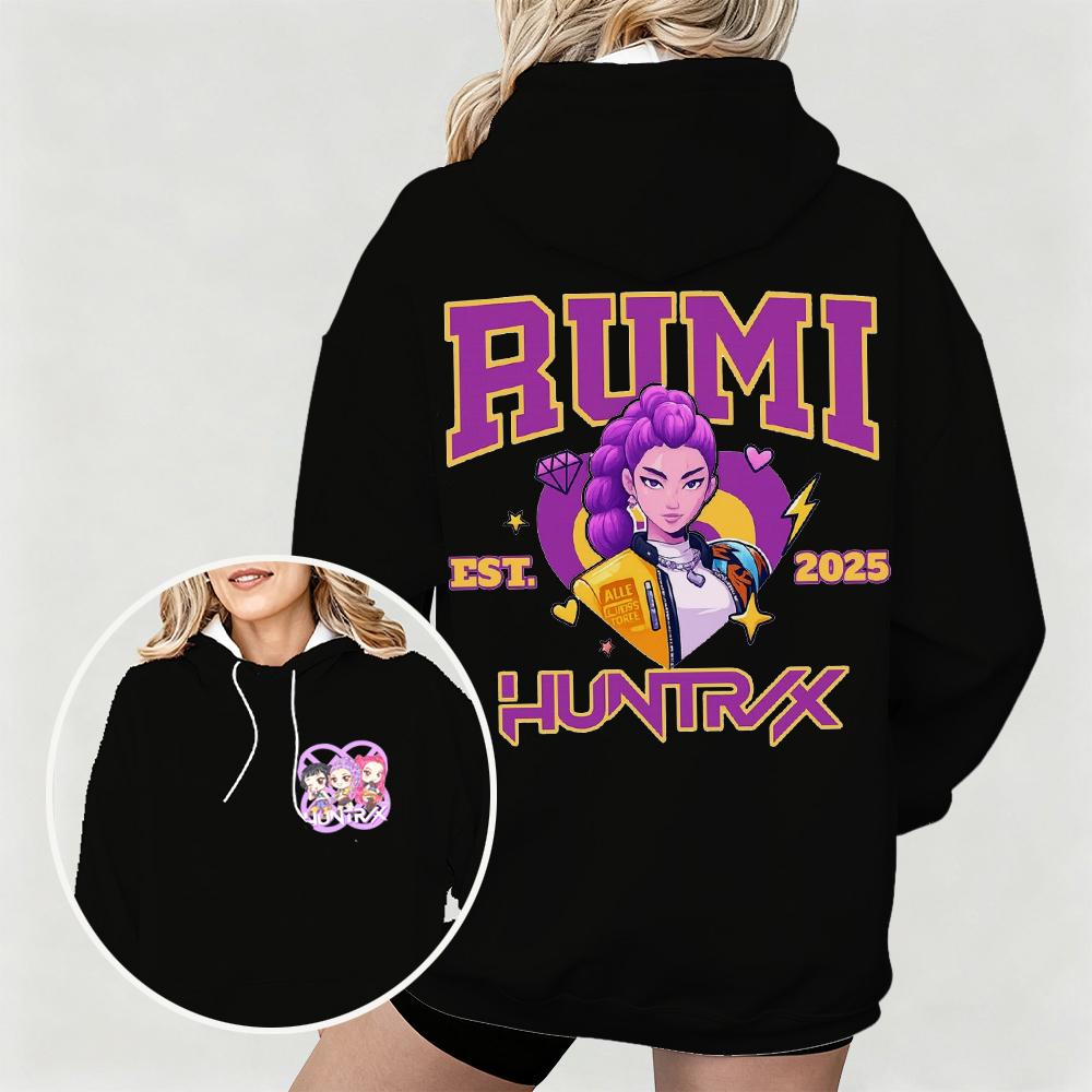 Women's KPop Demon Hunters Hoodie with Rumi Huntrx Graphic Character Perfect for Autumn Winter Casual Wear & Fan Merchandise