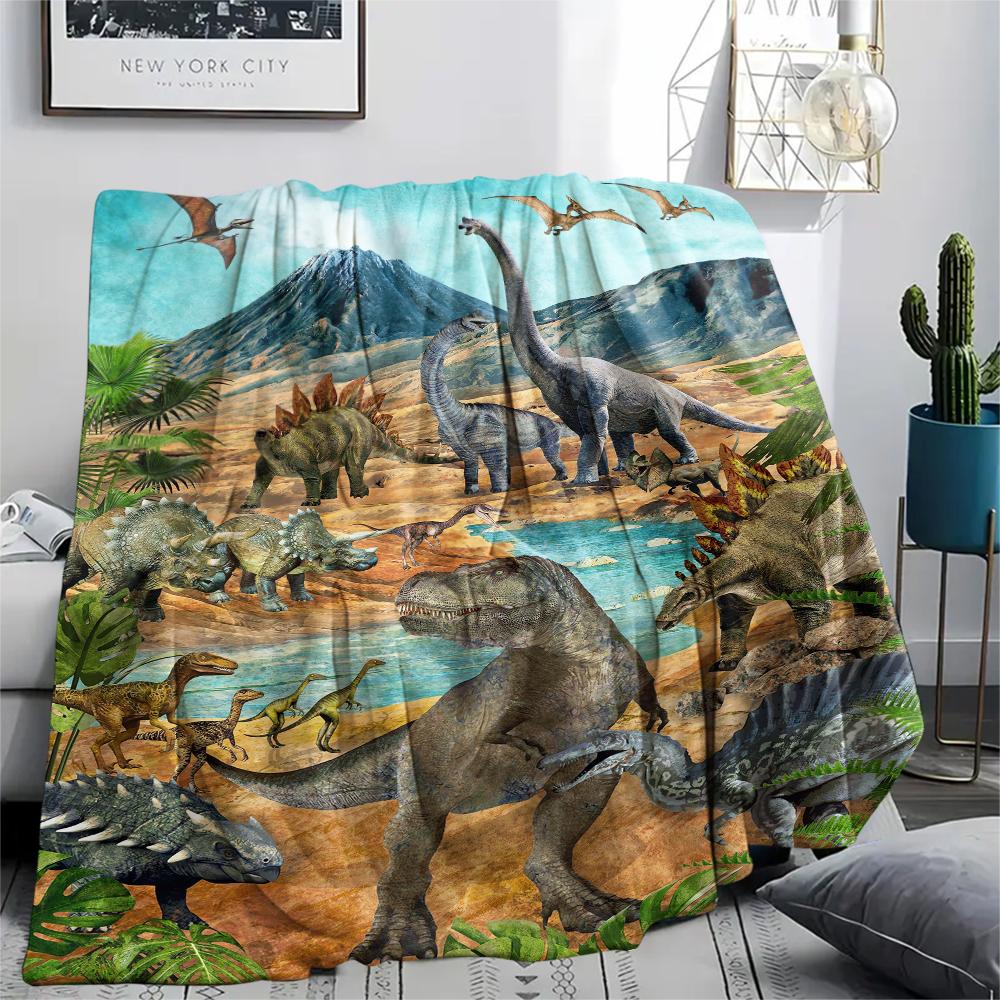 1Pc Dinosaur Print Flannel Blanket, High Quality Comfortable for All Seasons, Home Decor, Warmth and Comfort, Perfect for Christmas Gifts
