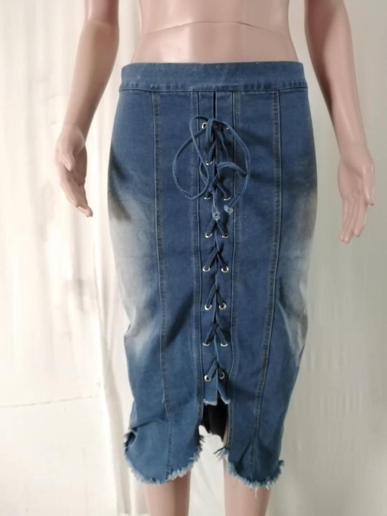 Wish Four-color Eight-size Strap Corns Wash Denim Skirt