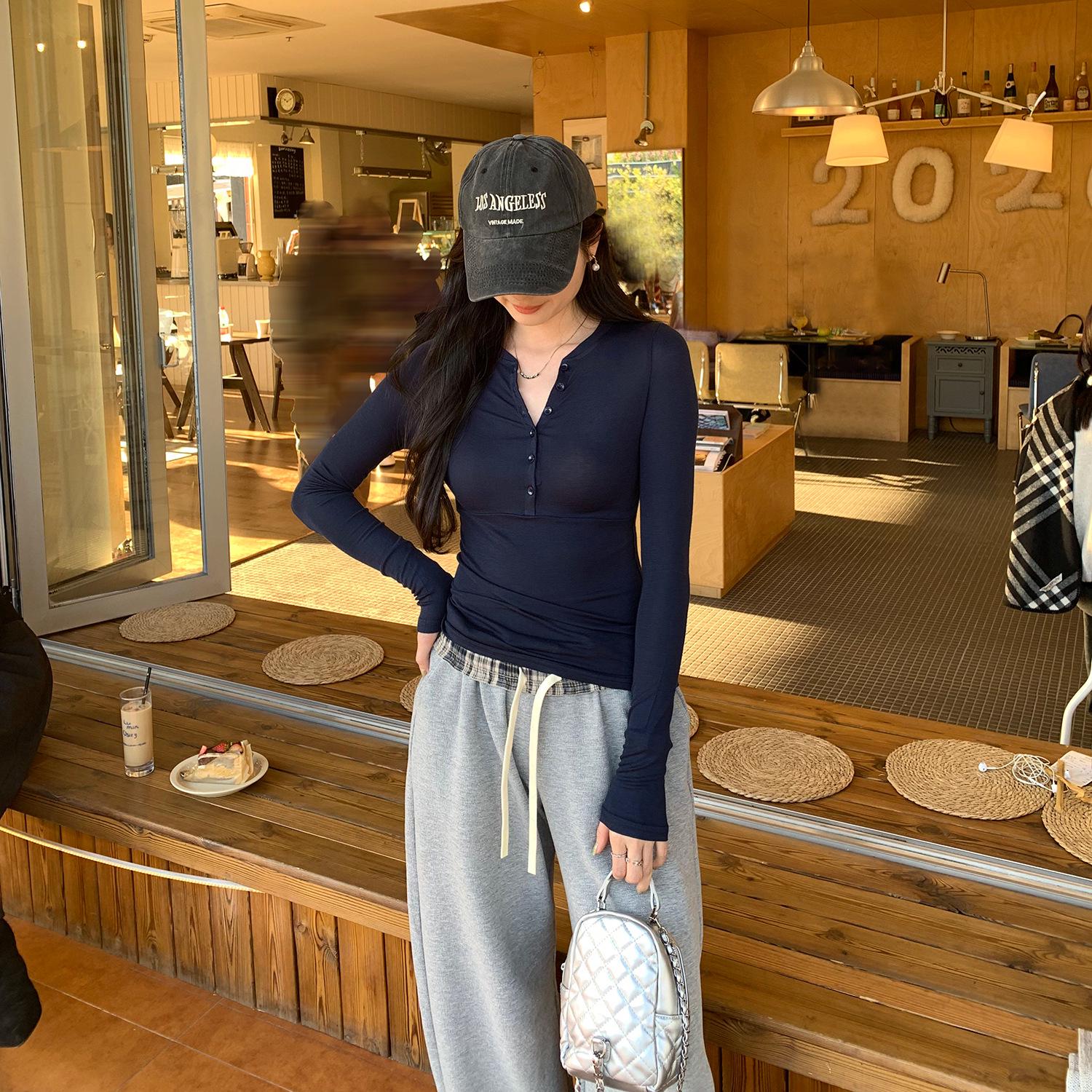 

Women s Slim Fit Tencel Wool Henley Long Sleeve T-Shirt - New 2026 Spring Collection Small