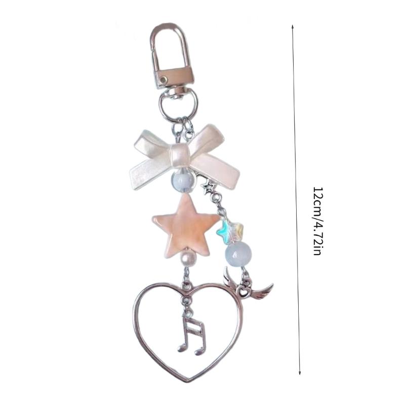 Delicate Beaded Phone Pendant Star Heart Charm Keychain with Bowknot Decoration for Bag Purse Backpack Women Girls Gift