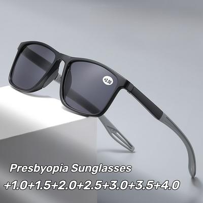 Óculos Unisex com Proteção UV para Presbiopia Estiloso Armação Quadrada Bloqueio de Luz Azul Óculos de Sol para Leitura com Dioptrias Positivas