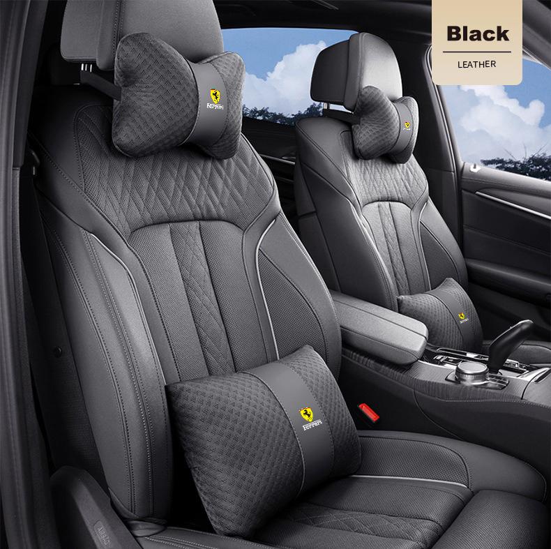 1pcs Car Leather Headrest Seat Lumbar Pillow Auto Accessories For Ferrari F430 Stradale Roma 488 Spider SF90 LaFerrari Portofino MQ6
