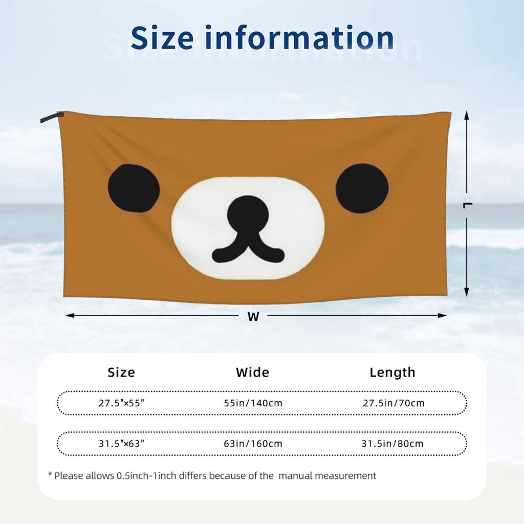 Rilakkuma Relax Bear Big Face Beach Towel Soft Microfiber Quick Dry Absorbent Quick Towels For Mountain Climbing