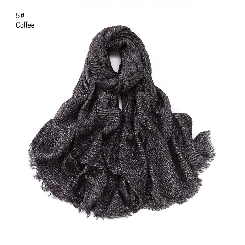 Spring New Solid Color Silver Silk Wrinkled Polyester Scarf Women's, Monochrome Two-ended Short Beard Headscarf Shawl