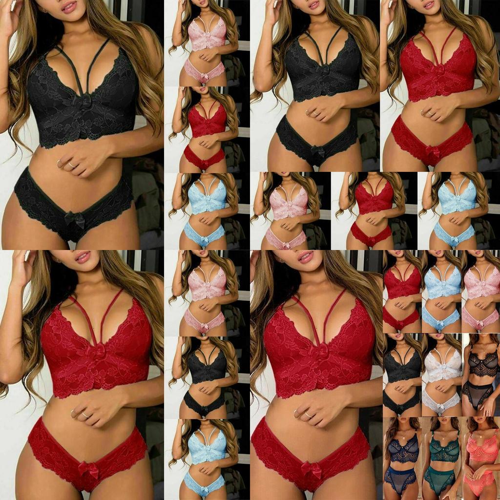 Women's Ultra Smooth Sexy Lace Lingerie Push Up Bra And Thong Set For Nightwear