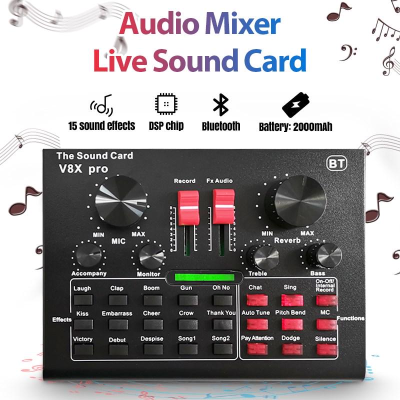 V8X PRO Bluetooth USB Audio Mixer Sound Card Sound Card