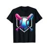 Neon Drip Baseball Crossed Bats T-shirt Colorful Drip Baseball Bats Shield Print Casual Round Neck Short Sleeve Tee For