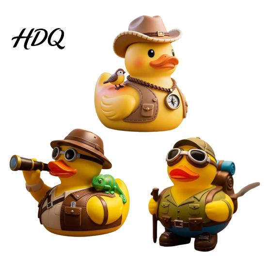 Fun Animal Ornament Yellow Duck with Mountaineering Gear Outdoor Explorer Theme Decorative Novelty Gift Figurine Synthetic Resin Statue for Desktop
