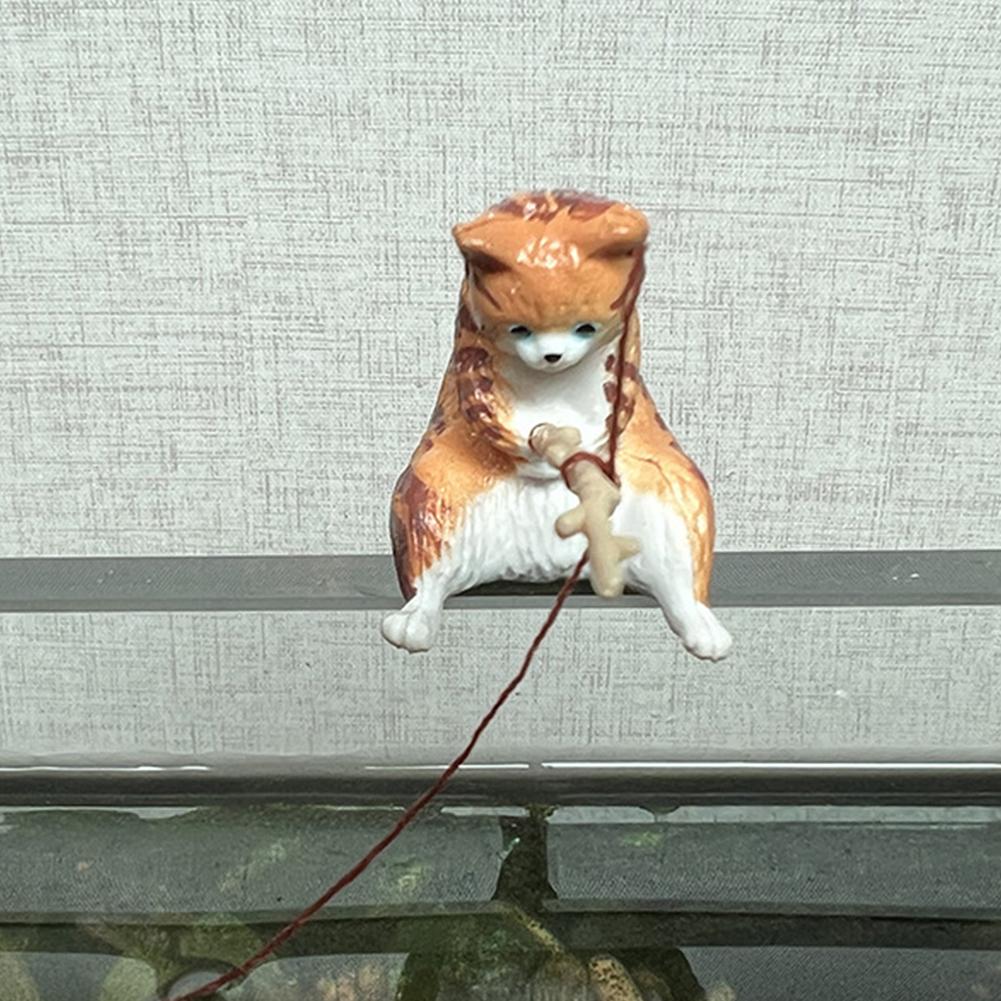 Artificial Resin Ornaments Cat Fishing Shape Layout Props Aquarium Fish Tank Landscaping Decoration