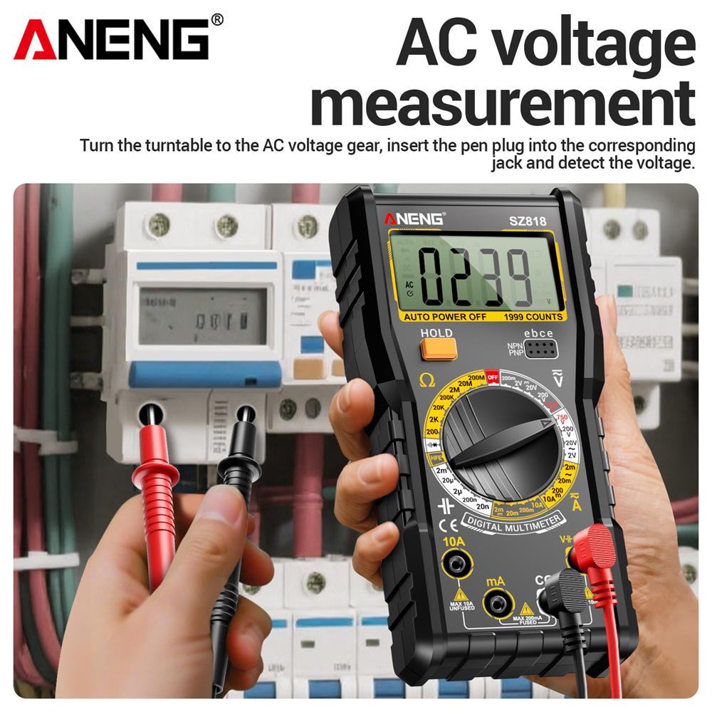 Multifunctional ANENG SZ818 Digital Multimeter High Precision AC/DC Voltage Current 1000V10A NCV Capacitance HFE Tester with Free BT167 Battery Tester