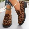 Large size single shoes women's autumn new round head leopard print casual thick heel one-pedal single shoes